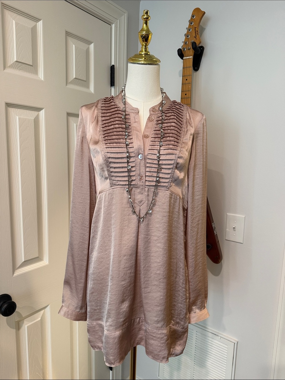 Jacob Satin Pintuck Tunic in Rose Blush